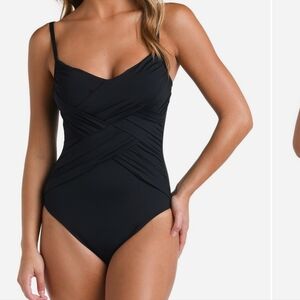 La Blanca Black One-Piece Swimsuit with Plunging V-Neck